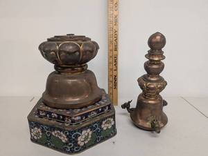 lot 5AM image: Vintage Copper Dragon Motif with Enamel Floral Accents and Unique Designs