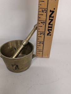 lot 6AM image: Vintage Brass Mortar and Pestle Set with Patina Perfect for Collectors or Decorative Use