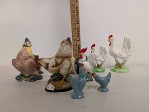 lot 10AM image: Set of Ceramic Rooster and Hen Figurines some with Makers Mark