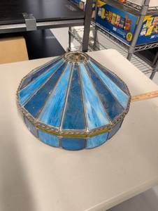 lot 17AM image: Beautiful Blue and Yellow Stained Glass Lamp Shade with Intricate Design 18 Inch Diameter