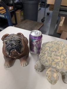 lot 29AM image: Decorative Turtle and Bulldog Concrete Garden Statues Rustic Outdoor Decor
