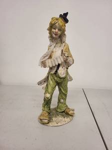 lot 5J image: Vintage Clown Figurine with Accordion, 9 Inch Tall