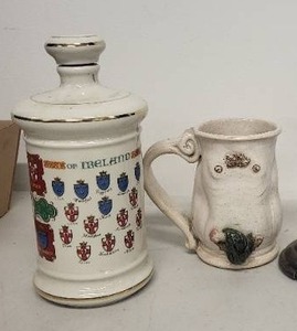lot 27J image: Vintage Collectibles Lot Old Fitzgerald Porcelain Decanter, and Figural Mug