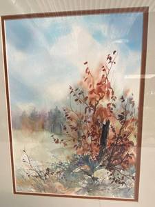 lot 96H image: Framed Watercolor Landscape Painting with Golden Frame