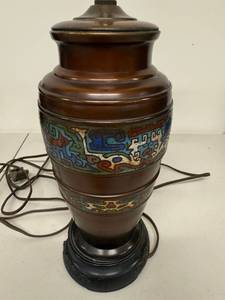 lot 101H image: Vintage Japanese Cloisonne Table Lamp with Decorative Enamel Bands