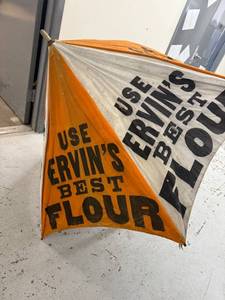lot 10L image: Vintage Advertising Parasol for Ervins Best Flour