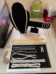lot 4W image: Lot of Seed Pearl Necklaces, Bracelets, and Earrings