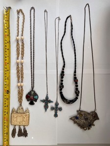lot 165W image: Set of 5 Ethnic and Ornate Necklaces with Cross and Owl Pendants
