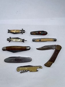 lot 212W image: Collection of 8 Vintage Pocket Knives and Multi-Tools