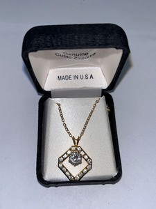 lot 216W image: Gold Tone Necklace with Hexagonal Cubic Zirconia Pendant in Box