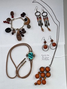lot 222W image: Vintage Mixed Jewelry Lot Including 1960s Kaija Aarikka Finnish Birch Bead Set