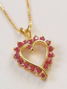lot 11W image: Heart Shaped Ruby Pendant 18 KT Gold Over Sterling Silver Necklace