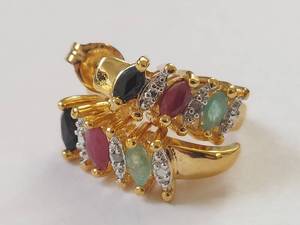 lot 12W image: 18KT Gold Over Sterling Silver Earrings with Genuine Stones & Diamonds