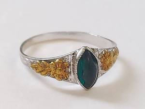 lot 21W image: Vintage 10k Gold Childs Ring with Green Stone in Ott Brosin Co. Box