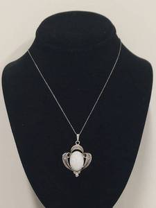 lot 33W image: Elegant Silver Necklace with Intricate White Opal Pendant