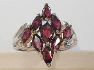 lot 39W image: Vintage Marquise-Cut Red Garnet Cluster Ring in Sterling Silver