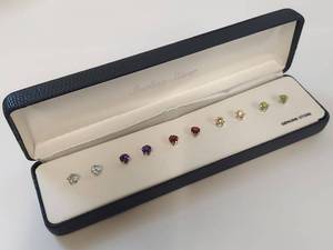 lot 42W image: Sterling Silver Stud Earrings with Genuine Stones Set