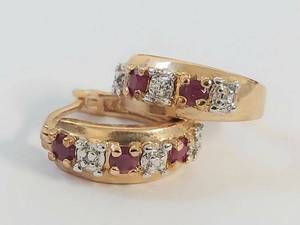 lot 45W image: Elegant Ruby & Diamond Earrings 18kt Gold Over Sterling Silver