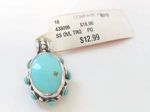 lot 48W image: Turquoise Sterling Silver Pendant with Stamped Mark