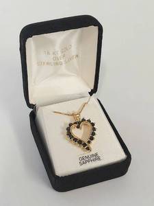 lot 56W image: Heart-Shaped Sapphire Pendant Necklace 18KT Gold Over Sterling Silver