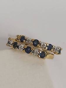 lot 60W image: Gold-Tone Sapphire & Diamond Hoop Earrings Sterling Silver