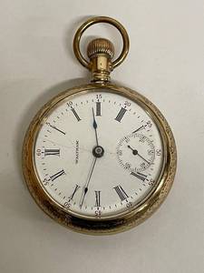 lot 63W image: Vintage Waltham Gold Pocket Watch with Roman Numerals