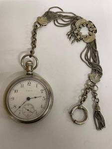 lot 65W image: Vintage Sterling Silver Elgin Railroad Pocket Watch with Sterling Silver Chain