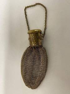 lot 67W image: Vintage Brass Mesh Coin Purse with Chain