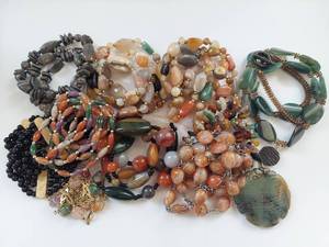 lot 191W image: Lot of Multi-Stone Beaded Necklaces - Assorted Gemstone Jewelry Collection