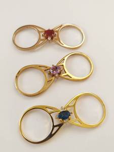 lot 199W image: Lot of Gold-Tone Rings with Colored Stones - Assorted Designs