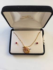lot 70W image: 18kt Gold Over Sterling Silver Ruby and Diamond Jewelry Set