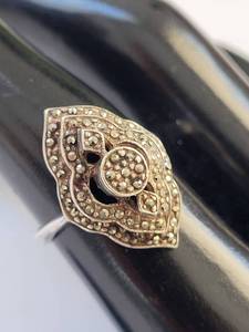 lot 74W image: Sterling Silver 925 Vintage Marcasite Art Deco Spinner  Fidget Ring Size 7