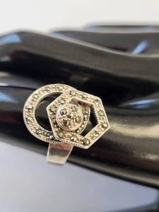 lot 75W image: Sterling Silver 925 Geometric Marcasite Spinner  Fidget Ring Size 8