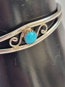 lot 76W image: Sterling Silver Cuff Bracelet with Turquoise Stone