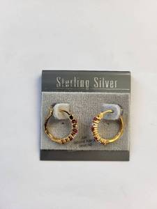 lot 81W image: Sterling Silver Hoop Earrings with 18K Gold Overlay, Ruby and Diamond Accents