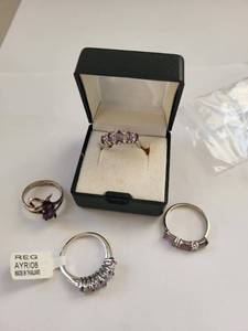 lot 95W image: Set of 4 Sterling Silver Amethyst Rings