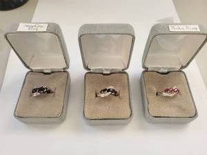 lot 96W image: Set of 3 Sterling Silver Rings with Natural Ruby, Sapphire, and Cubic Zirconia Size 7