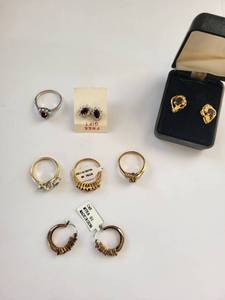 lot 98W image: Set of Gold & Silver Plated Gemstone Rings and Earrings with Cubic Zirconia