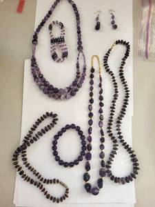 lot 99W image: Amethyst Beaded Necklaces, Bracelets, and Earrings Set