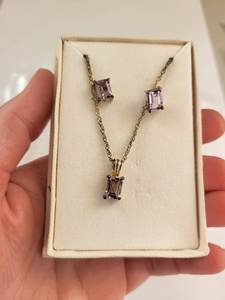 lot 104W image: Sterling Silver Amethyst Earrings and Necklace Set