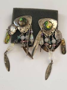 lot 106W image: Sterling Silver Abalone Shell and Fused Glass Earrings Set