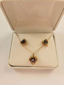 lot 111W image: 10K Gold Mystic Topaz Diamond Necklace and Earring Set, 18 Inches, 3.75 Grams