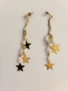 lot 114W image: 14K Gold Seed Pearl Star Drop Earrings, 2.3 Grams