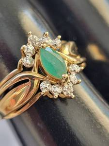 lot 115W image: 14K Gold Emerald Ring with Diamond Accents, Size 8, 3.36 Grams