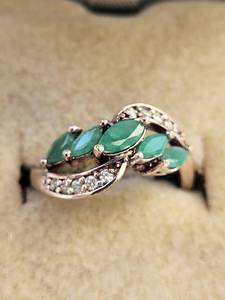 lot 119W image: Sterling Silver Emerald and CZ Ring Size 6.5