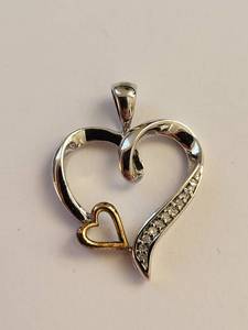 lot 120W image: Sterling Silver and 10k Rose Gold Diamond Heart Pendant