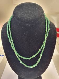 lot 123W image: Set of 2 Emerald Beaded Necklaces with Gold-Tone Clasps