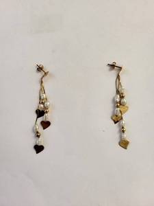 lot 125W image: 14K Gold Seed Pearl Earrings with Heart Charms, 1.74 Grams
