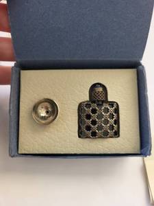 lot 126W image: Vintage Small Sterling over Cobalt Glass French Perfume Bottle with Metal Filigree and Funnel in Original Box