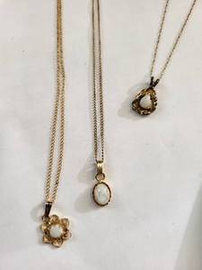 lot 141W image: Collection of 3 Gold FilledPlated Opal Necklaces and Opal Ring with Ruby Accent Necklace